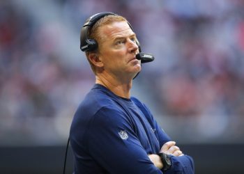 ATLANTA, GA - NOVEMBER 18: Dallas Cowboys head coach Jason Garrett watches on in an NFL football game between the Dallas Cowboys and Atlanta Falcons on November 18, 2018 at Mercedes-Benz Stadium in Atlanta, GA. (Photo by Todd Kirkland/Icon Sportswire)