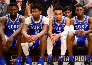 Indianapolis, IN - November 6, 2018 - Bankers Life Fieldhouse: Zion Williamson (1), Cam Reddish (2), Tre Jones (3) and RJ Barrett (5) of the Duke University Blue Devils during the 2018 Champions Classic
(Photo by Phil Ellsworth / ESPN Images)