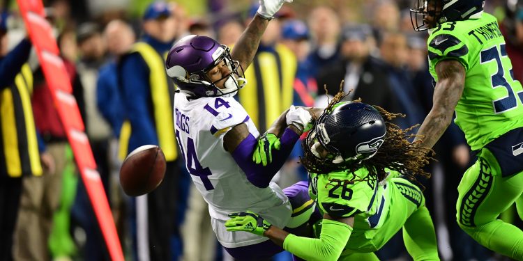 Seattle, WA - December 10, 2018 - CenturyLink Field: Stefon Diggs (14) of the Minnesota Vikings and Shaquill Griffin (26) of the Seattle Seahawks during a regular season Monday Night Football game
(Photo by Scott Clarke / ESPN Images)