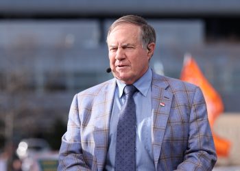 Foxborough, MA - December 9, 2023 - Gillette Stadium: Guest picker Bill Belichick on the set of College GameDay Built by the Home Depot.
(Photo by Allen Kee / ESPN Images)