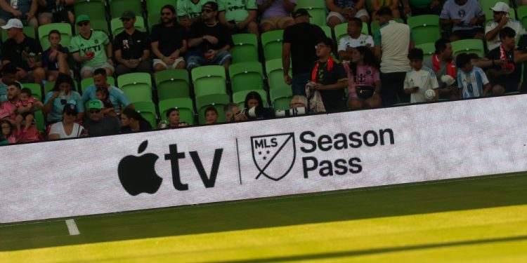 AUSTIN, TX - JULY 23: The Apple TV MLS Season Pass logo is displayed field side before the MLS All-Star Game between MLS All-Stars and Liga MX All-Stars on July 23, 2025, at Q2 Stadium in Austin, TX. (Photo by David Buono/Icon Sportswire)