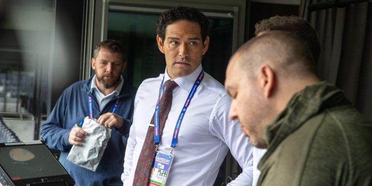 Former New York Jets quarterback Mark Sanchez currently FOX color announcer before the Minnesota Vikings vs New Orleans Saints NFL Game on Sun Oct. 2, 2022 at Tottenham Hotspurs Stadium in London, England. The Vikings defeated the Saints 28-25 in the NFL London Game. (Kirby Lee/Image of Sport)