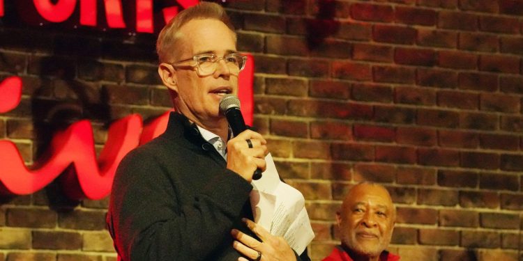 2HNX7FB St. Louis, USA. 17th Feb, 2022. Fox broadcaster Joe Buck conducts a round table discussion with members of the 1982 World Champion St. Louis Cardinals during a PGA Reach event, at Ballpark Village in St. Louis on Thursday, February 17, 2022. Photo by Bill Greenblatt/UPI Credit: UPI/Alamy Live News