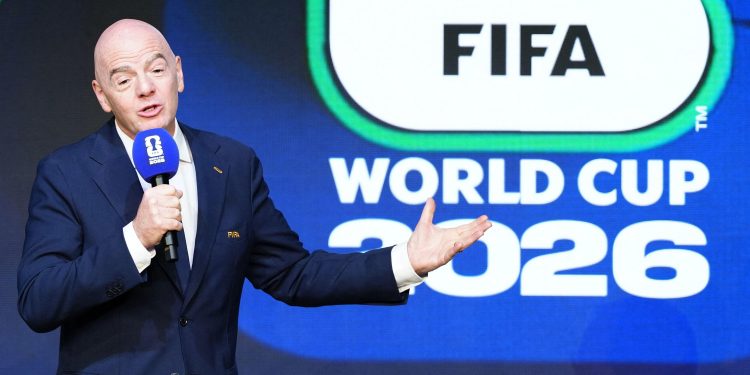 3D9RMBD Washington, USA. 7th Dec, 2025. FIFA President Gianni Infantino speaks during the unveiling of the match schedule for the FIFA World Cup 2026 in Washington, DC, the United States, on Dec. 6, 2025. Credit: Jia Haocheng/Xinhua/Alamy Live News