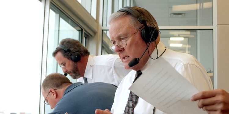 54604D_376 -- COLLEGE FOOTBALL -- The Ohio State Buckeyes defeat the visiting Washington State Huskies, 8/30/03. KEITH JACKSON.(Credit: ABC/Ida Mae Astute)