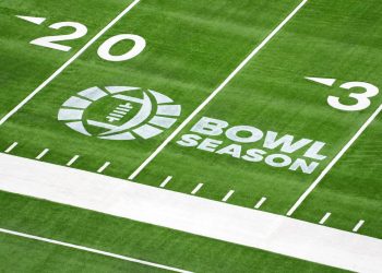 Dec 27, 2024; Las Vegas, NV, USA; The Bowl Season logo on the field at Allegiant Stadium. Mandatory Credit: Kirby Lee-Imagn Images