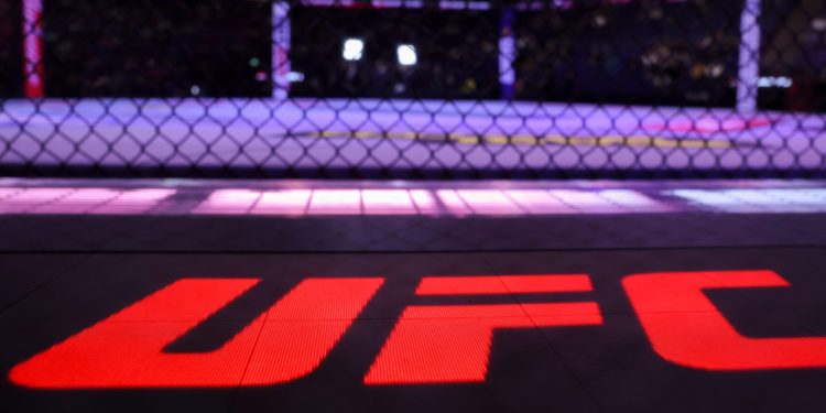 3A5GM5K 22nd March 2025; O2 Arena, London, England; UFC Fight Night London, Leon Edwards versus Sean Brady; general view of the octagon inside O2 Arena London with UFC Logo at display