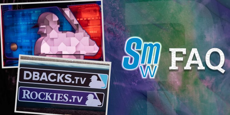 (Illustration) MLB Network MLB Logo – Courtesy: Derek Futterman, Sports Media Watch | DBacks.TV, Rockies.TV Logos – SCOTTSDALE, AZ - FEBRUARY 22: Dbacks.TV and Rockies.TV logo on the wall before the MLB Spring Training baseball game between the Arizona Diamondbacks and the Colorado Rockies on February 22, 2025 at Salt River Fields at Talking Stick in Scottsdale, Arizona. (Photo by Kevin Abele/Icon Sportswire)