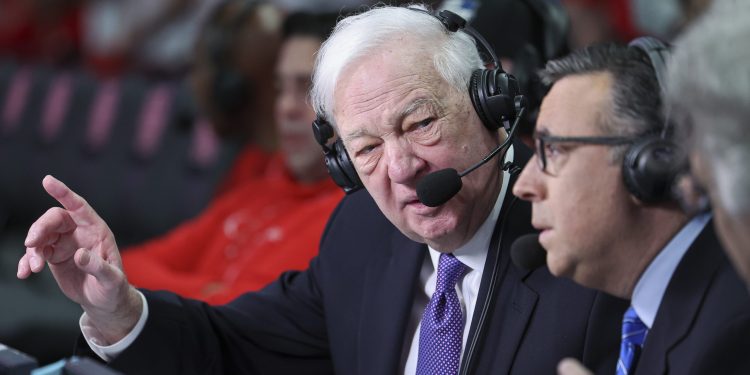 Feb 17, 2024; Houston, Texas, USA; Basketball analyst Bill Raftery before the game between the Houston Cougars and the Texas Longhorns at Fertitta Center. Mandatory Credit: Troy Taormina-USA TODAY Sports