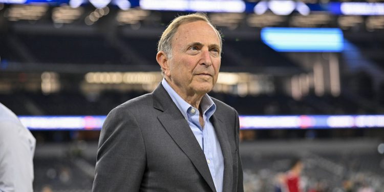 Nov 3, 2025; Arlington, Texas, USA; NHL commissioner Gary Bettman looks on before the game between the Dallas Cowboys and the Arizona Cardinals at AT&T Stadium. Mandatory Credit: Jerome Miron-Imagn Images