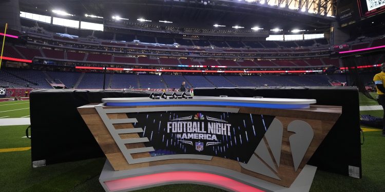 The Football Night in America set is seen before an NFL football game between the Houston Texans and the Detroit Lions, Sunday, Nov. 10, 2024, in Houston. (AP Photo/David J. Phillip)
