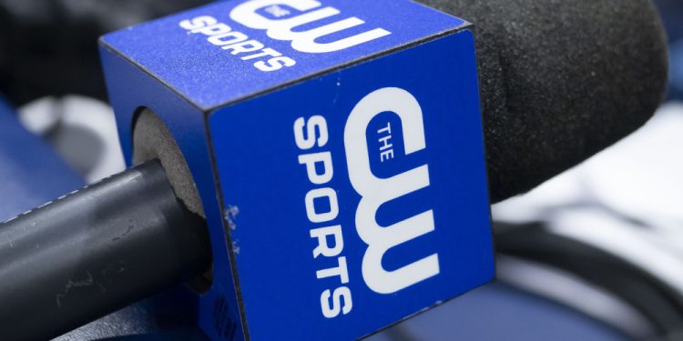 SOUTH BEND, IN - JANUARY 13: A The CW Sports microphone is pictured before a college basketball game between the Florida State Seminoles and the Notre Dame Fighting Irish on January 13, 2024 at Purcell Pavilion in South Bend, Indiana. (Photo by Joseph Weiser/Icon Sportswire)