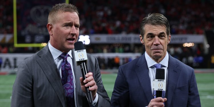Atlanta, GA - January 20, 2025 - Mercedes-Benz Stadium: Kirk Herbstreit and Chris Fowler during the 2025 College Football Playoff National Championship.
(Photo by Allen Kee / ESPN Images)