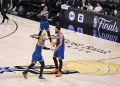 San Antonio, TX - June 5, 2026 - Frost Bank Center: Jalen Brunson (11) and Karl-Anthony Towns (32) of the New York Knicks during game two of the 2026 NBA Finals.
(Photo by Ben Solomon / ESPN Images)