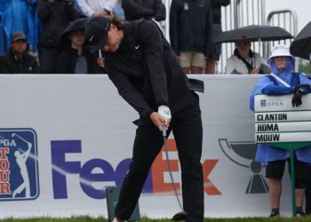 3EPF368 Caledon Ontario, Canada. 14th June, 2026. Luke Clanton of United States tees off during the final round of the RBC Canadian Open held at TPC Toronto at Osprey Valley in Caledon Ontario, Canada. Daniel Lea/CSM/Alamy Live News