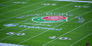 Pasadena, CA - January 1, 2026 - Rose Bowl Stadium: Midfield sponsor prior to the Rose Bowl during the quarterfinal round of the 2025–26 College Football Playoff.
(Photo by Joshua R. Gateley / ESPN Images)