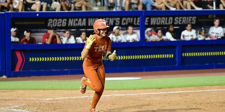 Oklahoma City, OK - June 4, 2026 - Devon Park: Leighann Goode (43) of the University of Texas Longhorns during game two of the best-of-three 2026 Women's College World Series championship.
(Photo by Joshua R. Gateley / ESPN Images)