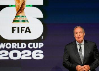 Host Andrés Cantor speaks during the match schedule reveal for the 2026 soccer World Cup in Washington, Saturday, Dec. 6, 2025. (AP Photo/Chris Carlson)