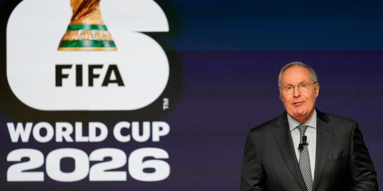 Host Andrés Cantor speaks during the match schedule reveal for the 2026 soccer World Cup in Washington, Saturday, Dec. 6, 2025. (AP Photo/Chris Carlson)