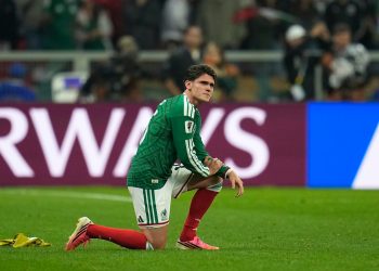Mexico's Israel Reyes (15) reacts after the World Cup round of 16 soccer match between Mexico and England in Mexico City, Sunday, July 5, 2026. (AP Photo/Ricardo Mazalan)