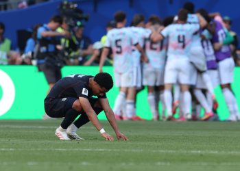 United States' Malik Tillman (17) reacts after Belgium's fourth goal during the World Cup round of 16 soccer match between the United States and Belgium in Seattle, Monday, July 6, 2026. (AP Photo/Maddy Grassy)