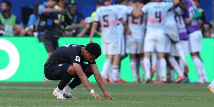 United States' Malik Tillman (17) reacts after Belgium's fourth goal during the World Cup round of 16 soccer match between the United States and Belgium in Seattle, Monday, July 6, 2026. (AP Photo/Maddy Grassy)