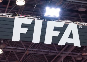 The FIFA logo as displayed at Fanatics Fest 2026 from the Jacob K. Javits Convention Center in New York City. Courtesy: Derek Futterman, Sports Media Watch