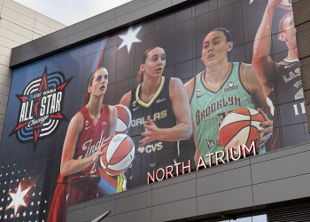 The WNBA All-Star Game logo is displayed outside of the United Center in Chicago. (Jon Lewis, SMW)