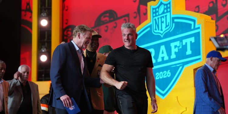 Pittsburgh, PA - April 23, 2026 - Acrisure Stadium: NFL Commissioner Roger Goodell with Pat McAfee during the 2026 NFL Draft.
(Photo by Al Powers / ESPN Images)