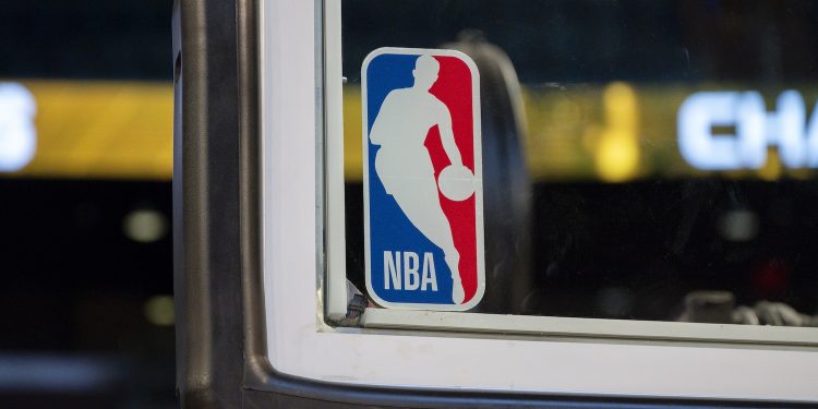 The NBA logo displayed on the backboard at Madison Square Garden. (Derek Futterman, Sports Media Watch)