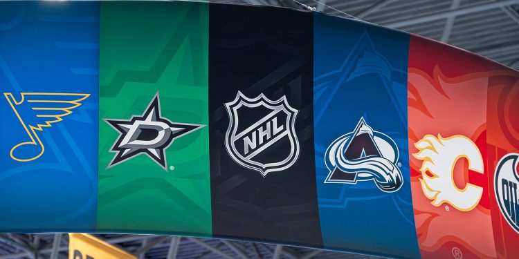 NHL league and team logos pictured at Fanatics Fest. Courtesy: Derek Futterman, Sports Media Watch