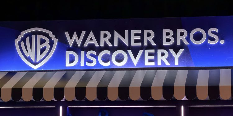 The Warner Bros. Discovery logo pictured at the company's Upfront. Courtesy: Derek Futterman, Sports Media Watch