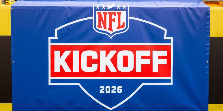 3FGRTKP Pittsburgh, Pennsylvania, USA. 13th Sep, 2026. An NFL Kickoff logo on the sideline during the NFL football game between the Pittsburgh Steelers and the Atlanta Falcons in Pittsburgh, Pennsylvania. (Credit Image: © Brent Gudenschwager/ZUMA Press Wire) EDITORIAL USAGE ONLY! Not for Commercial USAGE!