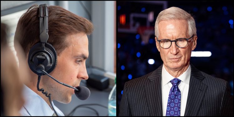 (Illustration) | Courtesy: Derek Futterman, Sports Media Watch | New York, NY - May 19, 2026 - Madison Square Garden: Mike Breen of ESPN ahead of game 1 of the 2026 NBA Eastern Conference finals.
(Photo by Ben Solomon / ESPN Images)