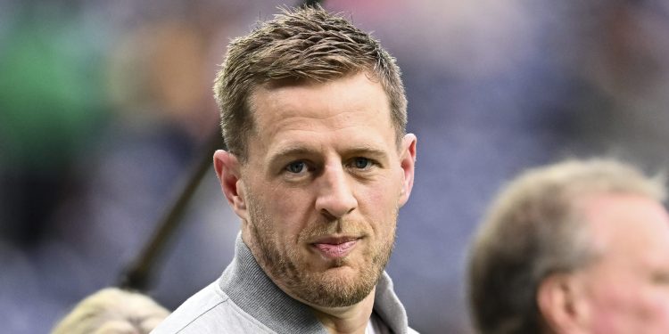 FILE - Former Houston Texans players J.J. Watt stands on the sidelines prior to an NFL football game between the Pittsburgh Steelers and the Houston Texans, Oct. 1, 2023 in Houston. (AP Photo/Maria Lysaker, file)